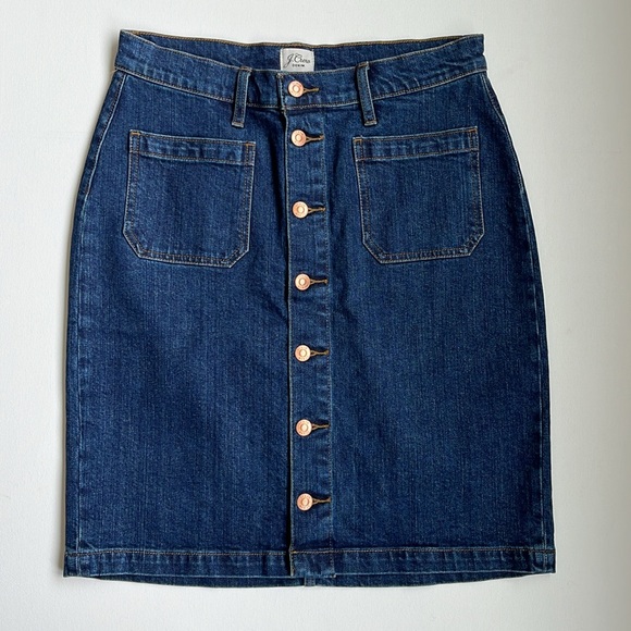 J.Crew Button Front Skirt-Dark Jean Wash- NWT- Size 29 - Picture 2 of 6